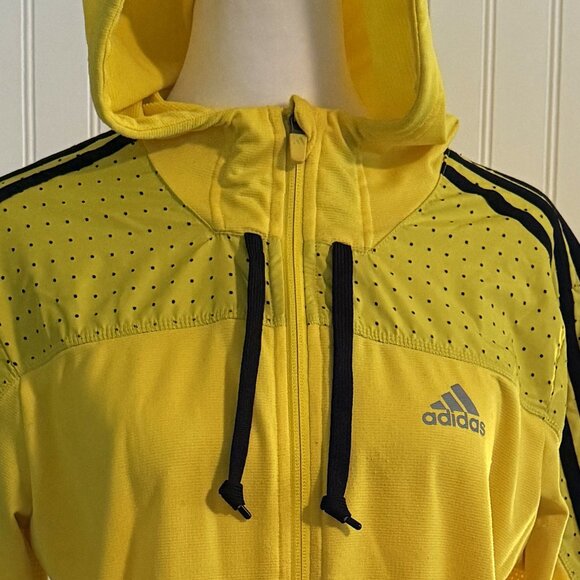 adidas Running Zippered Athletic Hoodie Yellow Black Stripes Women's Size Small - Picture 1 of 16